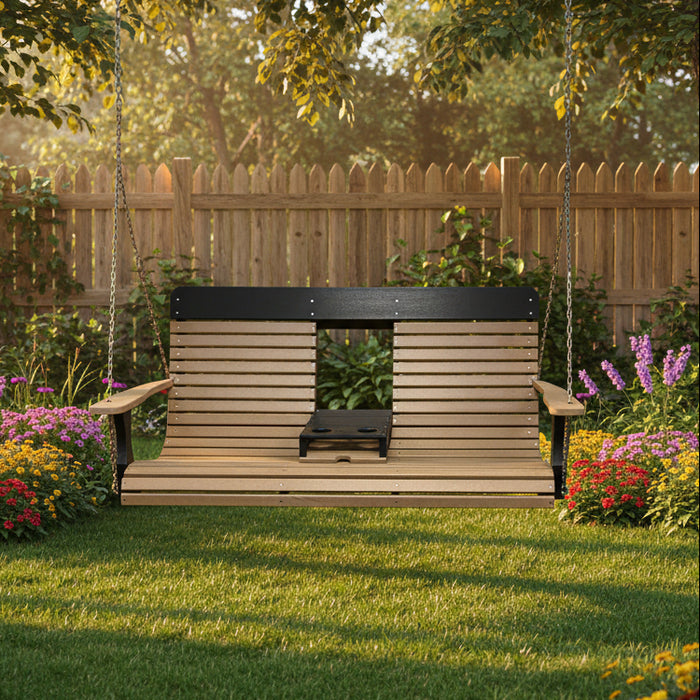 Amish poly outdoor furniture 5 foot plain back swing with stainless steel chains - Main Image with Background