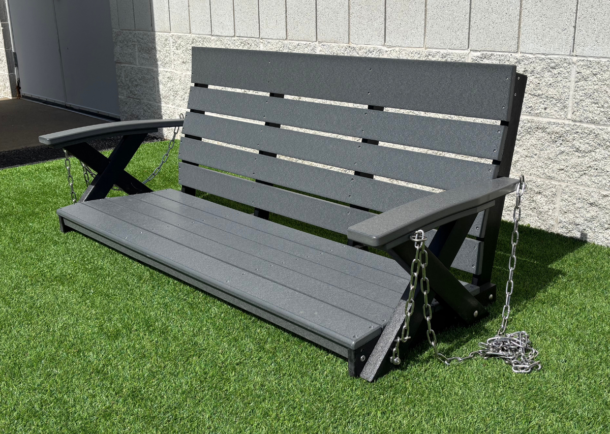 Amish 5' Galaxy Poly Porch Swing - Tangent Poly - Dark Gray on Black 