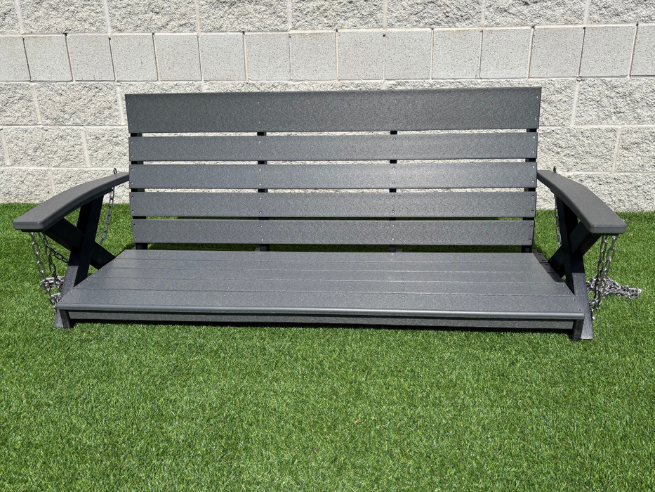Amish 5' Galaxy Poly Porch Swing - Tangent Poly - Dark Gray on Black 2