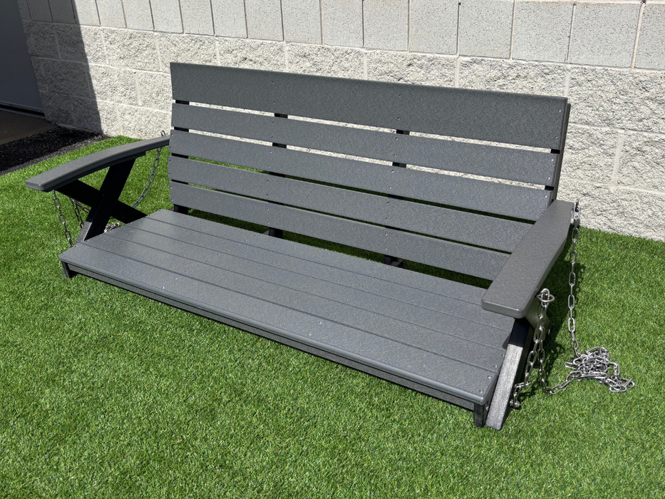 Amish 5' Galaxy Poly Porch Swing - Tangent Poly - Dark Gray on Black 3