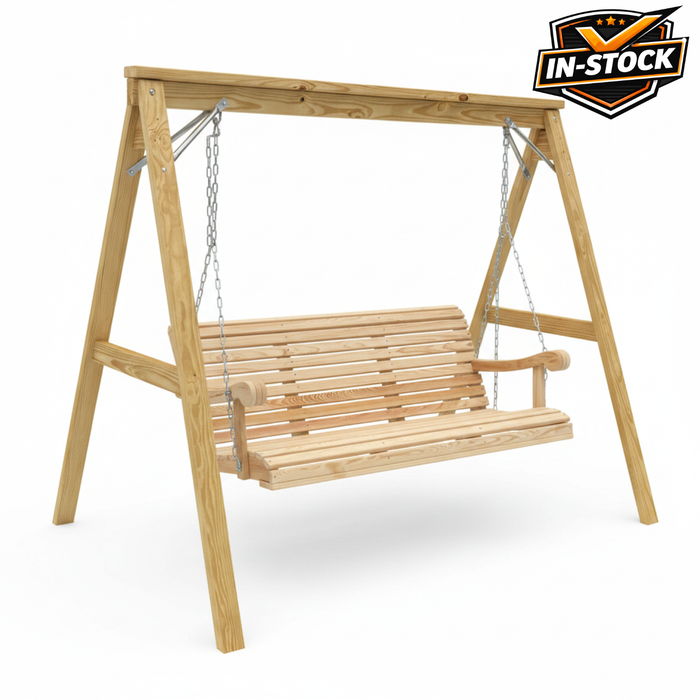 Amish 5' Cypress Grandpa Swing With A-Frame - In-Stock