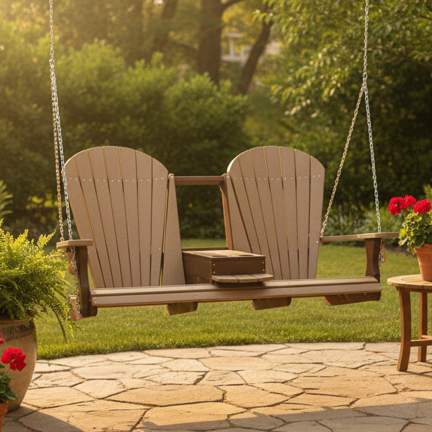 Amish Poly Plain Back Swing with fold down cup holders and stainless steel chains - Main Image with Background