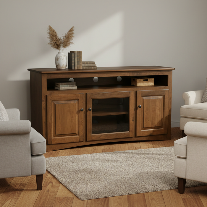 Quick Ship Amish Eco TV Stand 60" Rustic Cherry TV Stands Shaker
