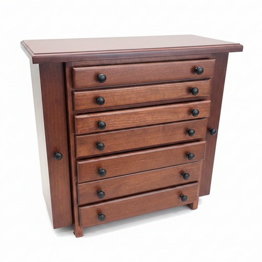 Amish 7-Drawer Jewelry Box With Wings - Solid Cherry - OCS-106 Acres - Amish Made Cherry Jewelry Box