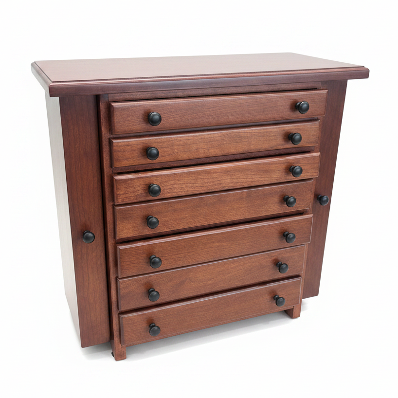 Amish 7-Drawer Jewelry Box With Wings - Solid Cherry - OCS-106 Acres - Amish Made Cherry Jewelry Box