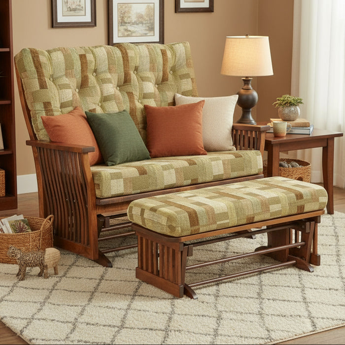 Amish 70 Mission Glider Love Seat w/ Ottoman Option Gliding Love Seats Heartland Fabric Indoor Fabric Mission