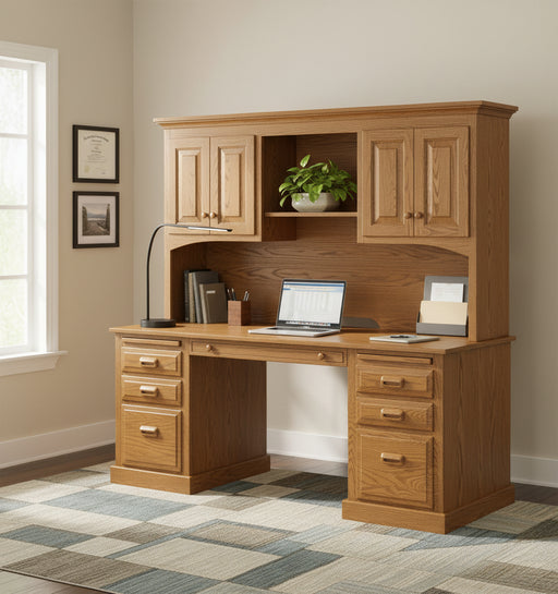 Amish 72" Traditional Double Pedestal Desk and Hutch Double Pedestal Desks Contemporary