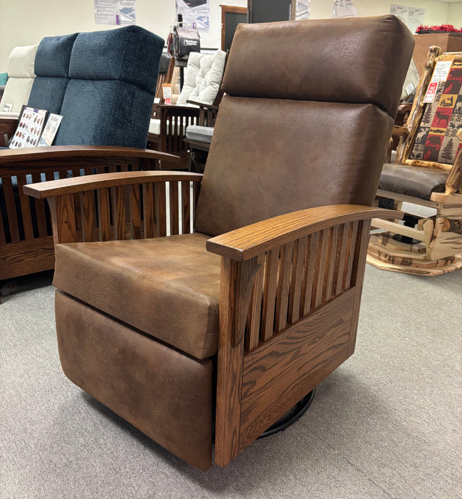 Amish 83 Mission Swivel Glider Recliner - Amish Made Glider Recliner - Solid Oak