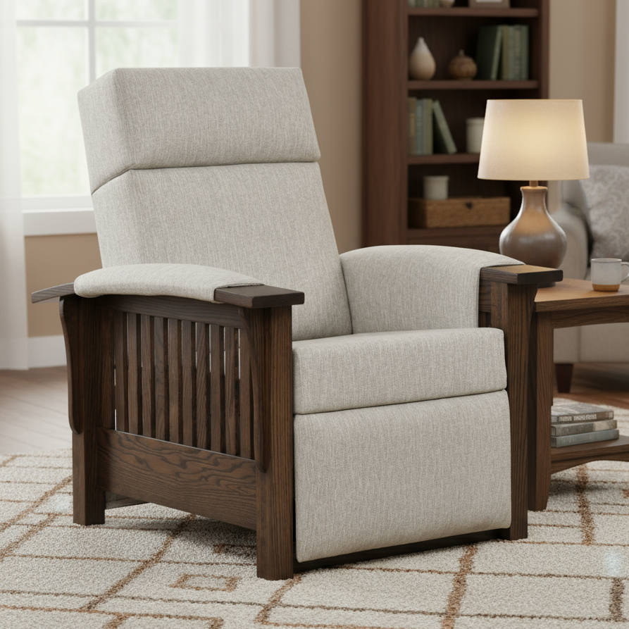 Amish 85 Mission Wallhugger Recliner Reclining Chairs Heartland Fabric Indoor Fabric Mission