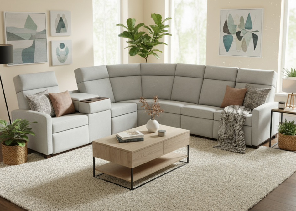Amish 93 Modern Shaker Reclining Sectional Reclining Sectionals Heartland Fabric Indoor Fabric Modern Shaker