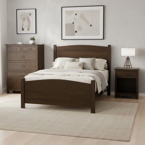 Amish Addie 3-Pc. Bedroom Set - Solid Cherry - OCS-121 Cocoa Stain - Queen Size Bed - Contemporary Amish Bedroom Set
