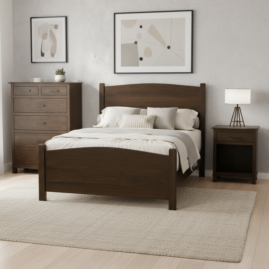 Amish Addie 3-Pc. Bedroom Set - Solid Cherry - OCS-121 Cocoa Stain - Queen Size Bed - Contemporary Amish Bedroom Set