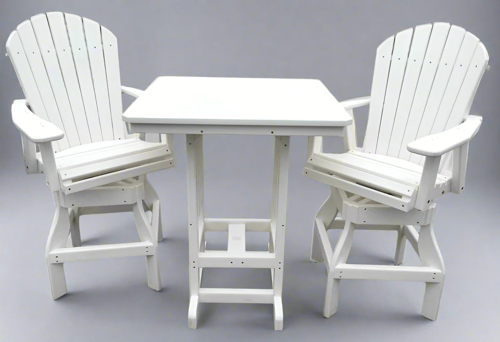 Levi Leisure 33" Square Adirondack Swivel Balcony Set Amish Poly Outdoor Adirondack Balcony Dining Set All White Front Facing