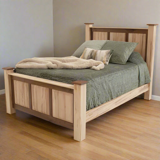 Amish Wormy Maple and Rustic Walnut Bed Front Facing