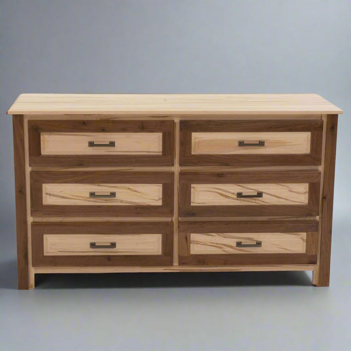 Amish Wormy Maple and Rustic Walnut Bedroom Dresser Front Facing