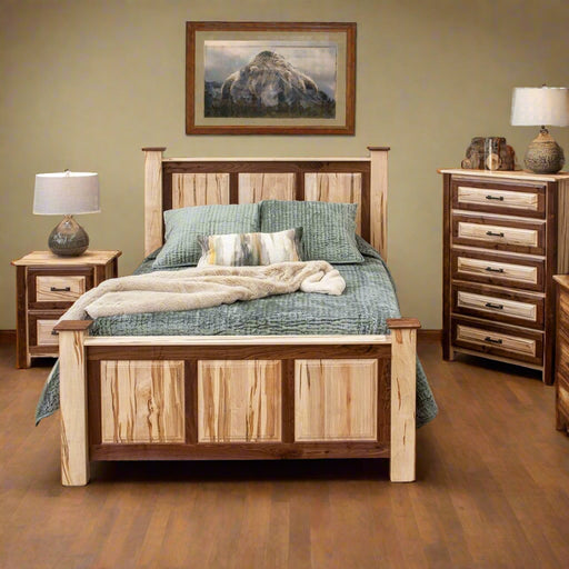 Amish Walnut Wormy Maple Bedroom Set Contemporary Cabin Style Bedroom Front Facing