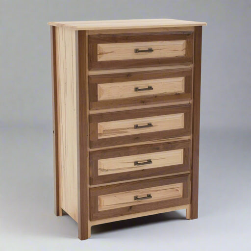 Amish Wormy Maple and Rustic Walnut Chest of Drawers Front Facing