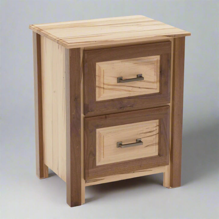 Amish Wormy Maple and Rustic Walnut Bedroom Nightstand Front Facing