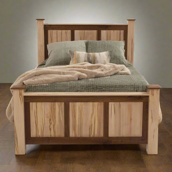 Amish Wormy Maple and Rustic Walnut Bedroom Bed Nightstand Front Facing