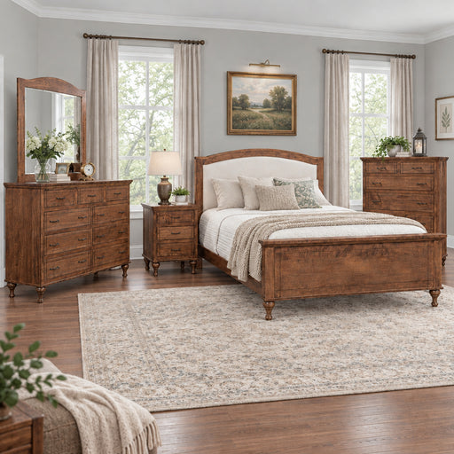 Amish Annabelle Bun Foot Bedroom Set - Fabric Panel Headboard - Contemporary Modern Bun Foot Bedroom Set - Troy Lane Furniture - Solid Maple Bedroom - In-Room Photo