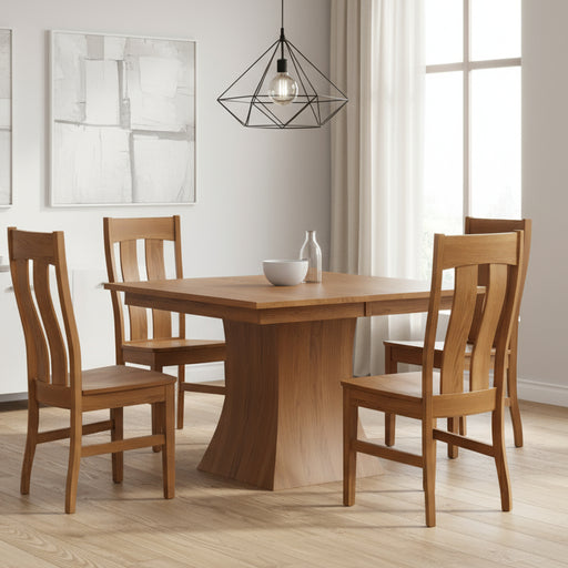 Amish Anover Dining Set - Modern Base - Hickory Wood - Natural Stain