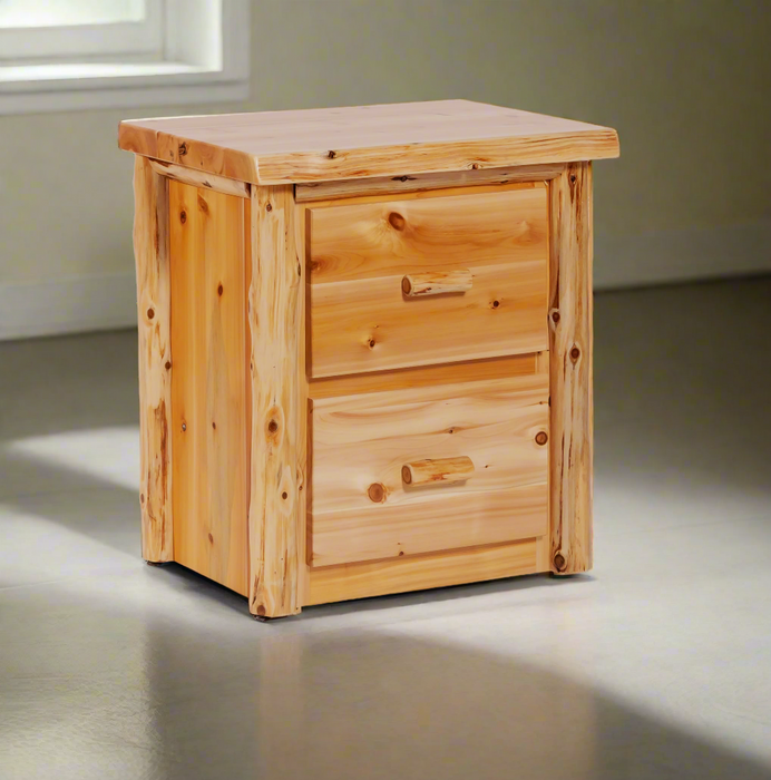 Amish Appalachian Cedar Log 2-Drawer Nightstand - White Cedar Log - Nightstand Only Photo