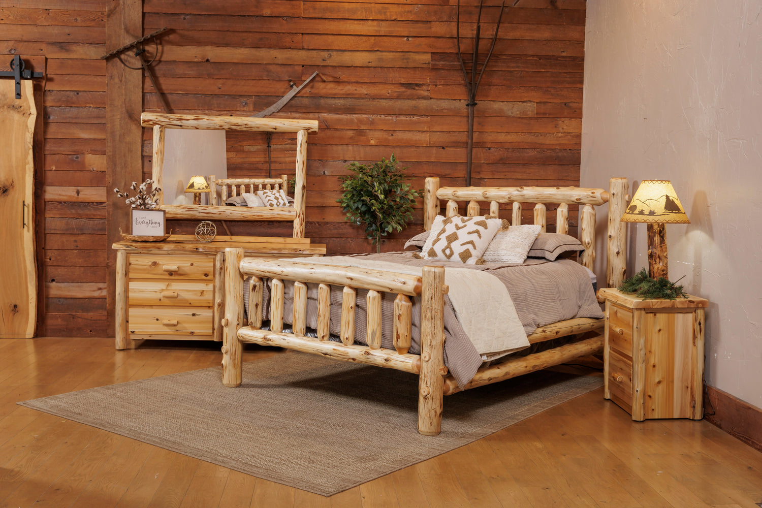 Amish Appalachian Cedar Log Bedroom Set 3-Pc. - White Cedar Log - Bed, Dresser, Nightstand - Main Photo 1