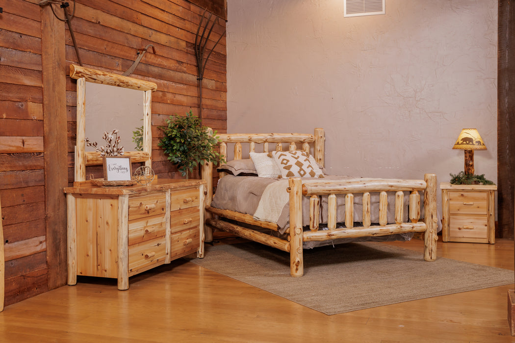 Amish Appalachian Cedar Log Bedroom Set 3-Pc. - White Cedar Log - Bed, Dresser, Nightstand - Set Photo 2