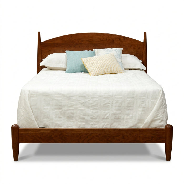 Mid Century Poster Arched Headboard Walnut Bed Platform Style