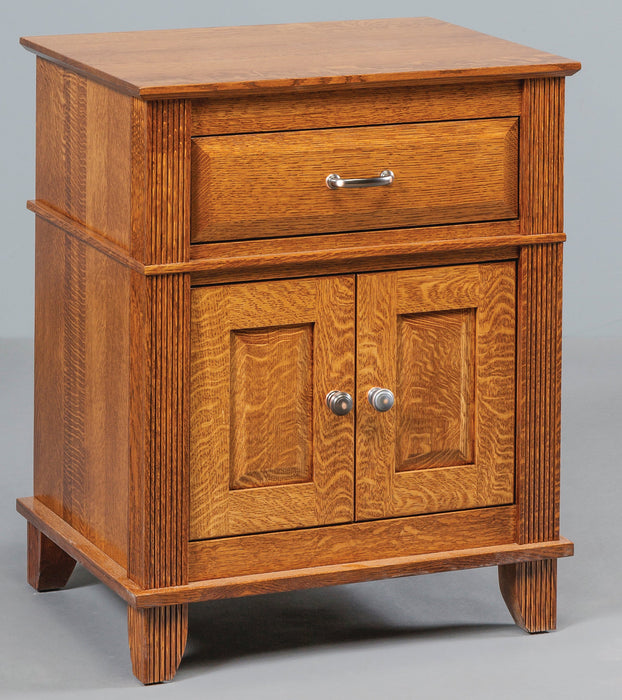 Amish Arlington 1 drawer, 2 door nightstand in OCS-113 Michaels Stain on Quartersawn White oak