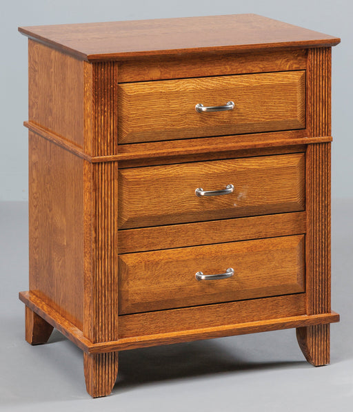 Amish Arlington 3 drawer nightstand in OCS-113 Michaels Stain on Quartersawn White oak