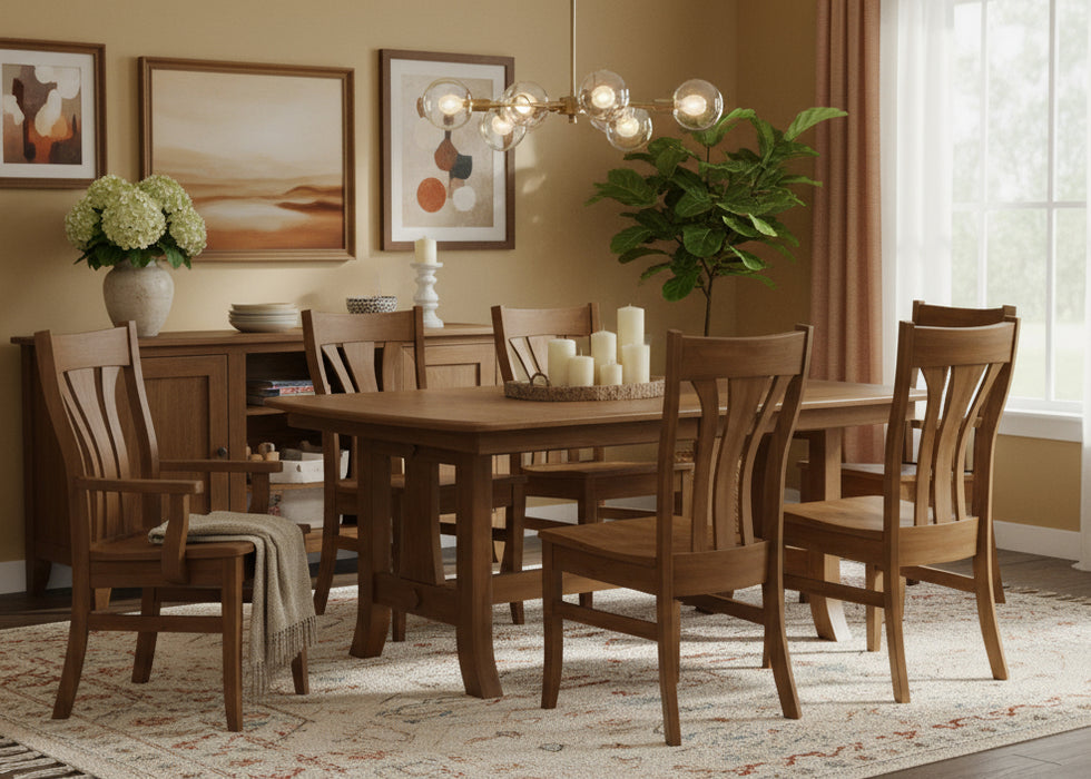Amish Arlington Dining Set - Contemporary Dining - Solid Brown Maple - FC-42000 Almond Stain