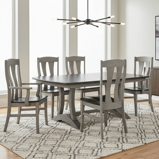 Amish Arnica Dining Set - Contemporary Double Pedestal Table and chairs - 2-Tone - Brown Maple Wood