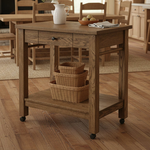 Amish Asheville Serving Cart Island - Solid Oak Amish Island Cart - Amish Island on Casters - In-Room Photo