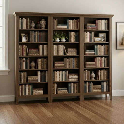 Amish Ashton Bookcase Wall Unit for Home Office Solid Oak FC-42000 Almond Stain Lamb Woodworking Quick Ship Bookcase