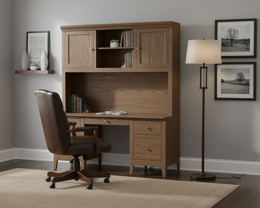 Amish Ashton Double Pedestal Desk Credenza with Hutch Top FC 42000 Almond on Oak