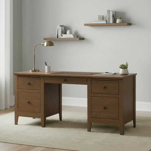 Amish Ashton Double Pedestal Desk FC-42000 Almond on Oak Lamb Woodworking Quick Ship Desk