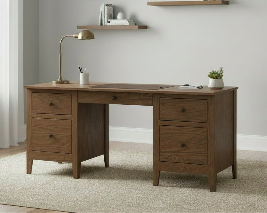 Amish Ashton Double Pedestal Desk FC-42000 Almond on Oak Lamb Woodworking Quick Ship Desk