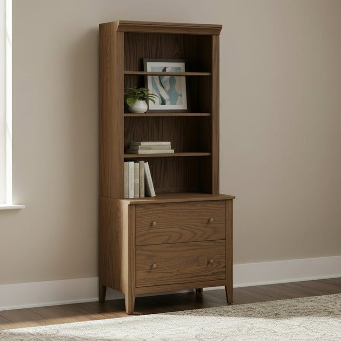 Amish Ashton Lateral File with Hutch Top in Oak FC42000 Almond Stain Lamb Woodworking Quick Ship