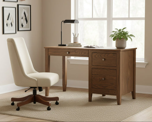 Amish Ashton Student Single Pedestal Desk Oak with FC-42000 Almond Stain