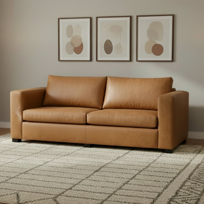 Brown leather sofa on a white background