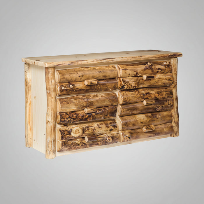 Aspen Log 6 Drawer Dresser Natural Colorado Aspen Log Cabin Style Dresser Front Facing