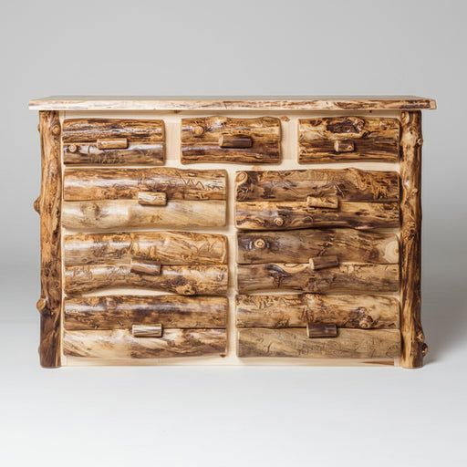 Aspen Log 9 Drawer Dresser Natural Colorado Aspen Log Cabin Style Dresser Front Facing