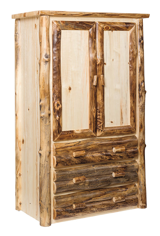 Aspen Log Armoire Chest Natural Colorado Aspen Wood Cabin Style Armoire Front Facing