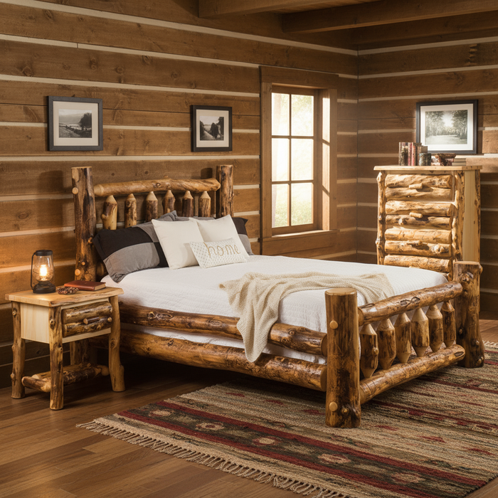 Amish Aspen Log Bedroom Set - Amish Made Grand Teton Aspen Log King Bed