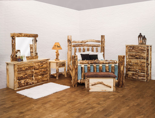 Aspen Log Bedroom Set Natural Colorado Aspen Wood Cabin Style Bedroom Set Front Facing