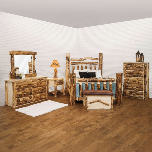Aspen Log Bedroom Set Natural Colorado Aspen Wood Cabin Style Bedroom Set Front Facing