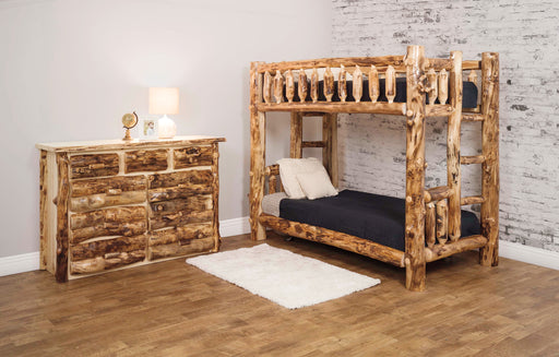 Aspen Log Bunk Bed Bedroom Set Natural Colorado Aspen Log Wood Cabin Style Bunk Bed Furniture Front Facing