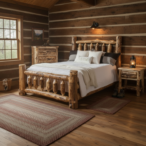 Amish Aspen Log Cabin Bedroom Set King Bed with Dresser and Nightstand