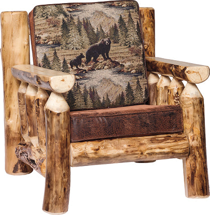 Amish Built Aspen Log Chair Colorado Aspen Log Livingroom Furniture Accent Chair Front Facing